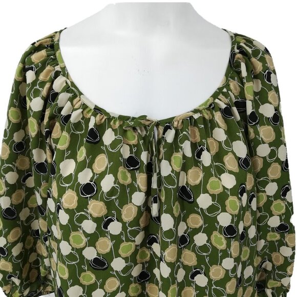 Ann Taylor Loft Peasant Blouse Size S Green Flowers Floral Abstract Short Sleeve - Picture 2 of 12